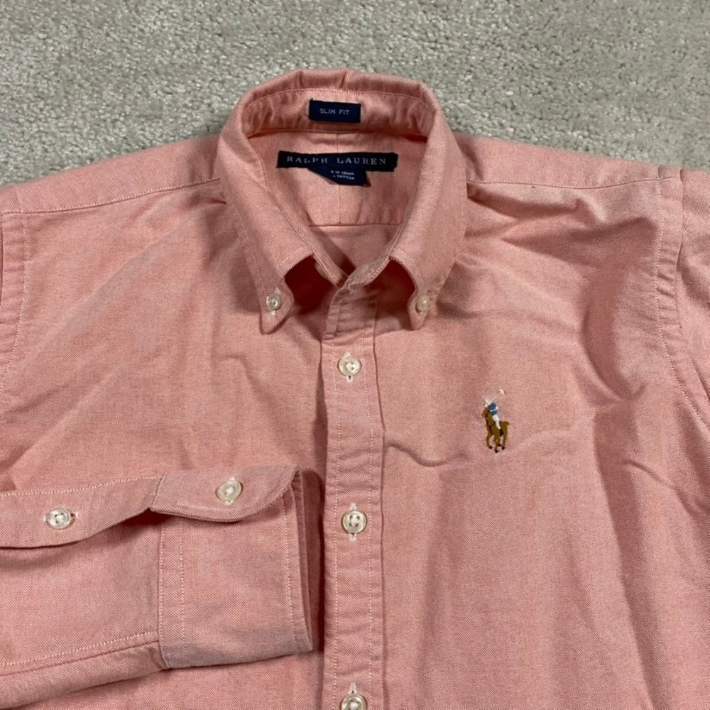 Polo Ralph Lauren Shirt Women 0 Slim Fit Oxford Coral Pink Cotton Button Down